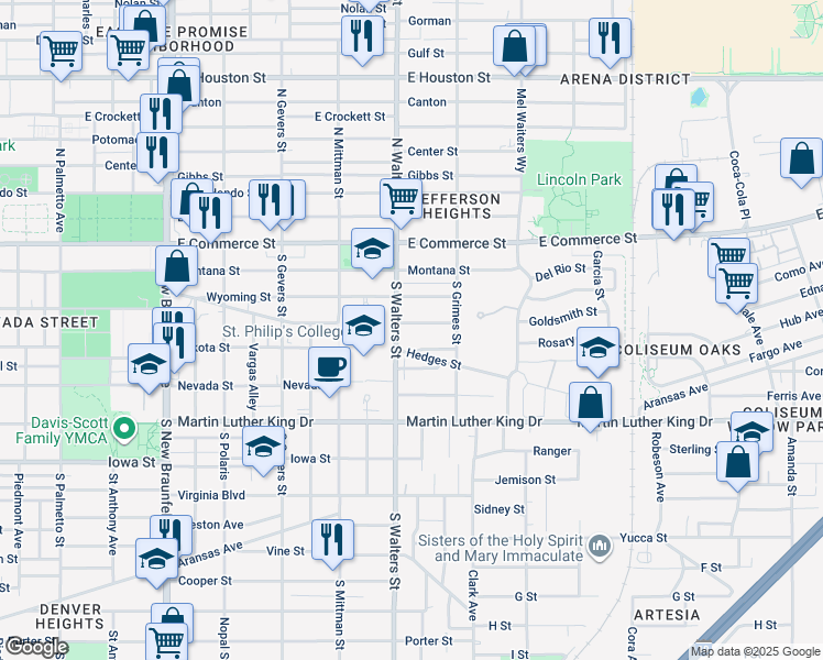 map of restaurants, bars, coffee shops, grocery stores, and more near 322 Maryland Street in San Antonio