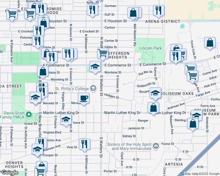 map of restaurants, bars, coffee shops, grocery stores, and more near 322 Maryland Street in San Antonio