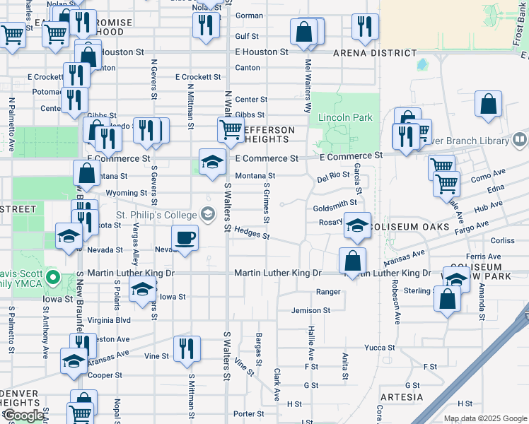 map of restaurants, bars, coffee shops, grocery stores, and more near 340 Maryland Street in San Antonio