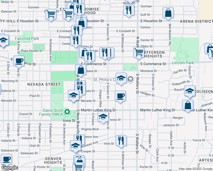 map of restaurants, bars, coffee shops, grocery stores, and more near 346 Hedges Street in San Antonio