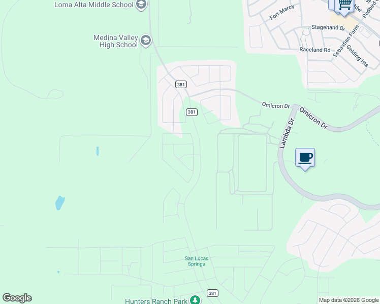map of restaurants, bars, coffee shops, grocery stores, and more near 15770 FM 1957 in San Antonio