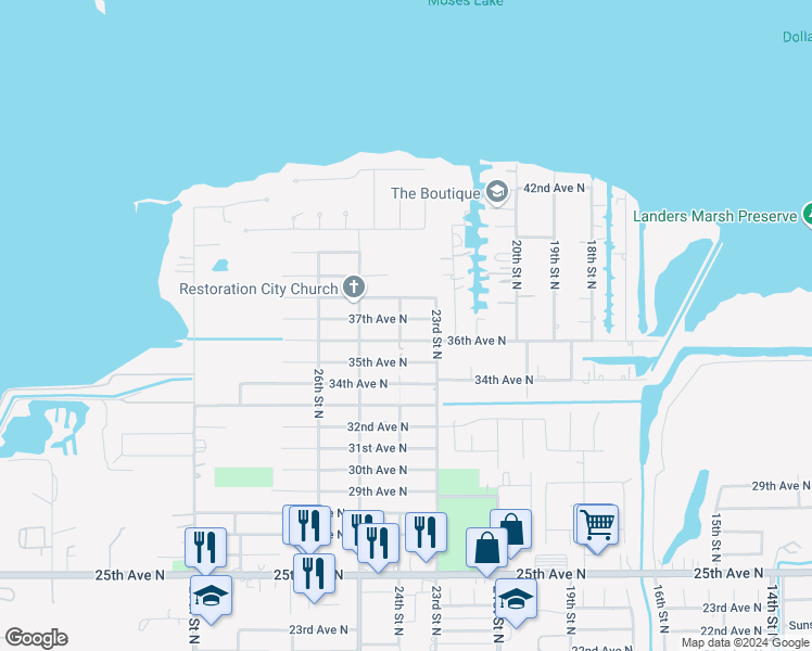 map of restaurants, bars, coffee shops, grocery stores, and more near 2329 37th Avenue North in Texas City