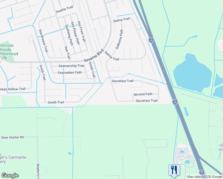 map of restaurants, bars, coffee shops, grocery stores, and more near 36 Secretary Trail in Palm Coast
