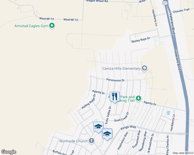 map of restaurants, bars, coffee shops, grocery stores, and more near 308 Rolling Ridge Drive in Del Rio