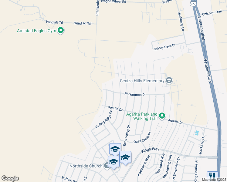 map of restaurants, bars, coffee shops, grocery stores, and more near 308 Rolling Ridge Drive in Del Rio