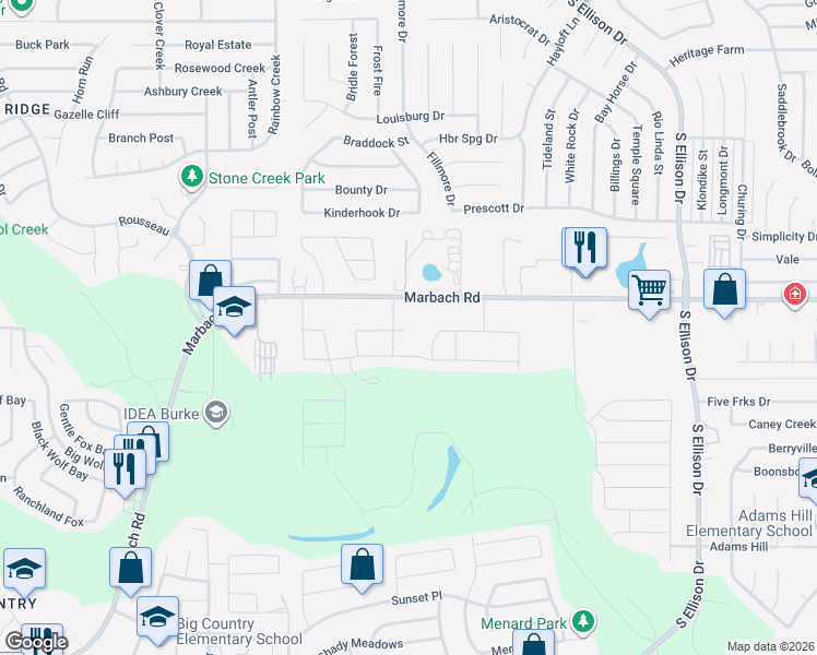 map of restaurants, bars, coffee shops, grocery stores, and more near 10014 Overlook Point in San Antonio