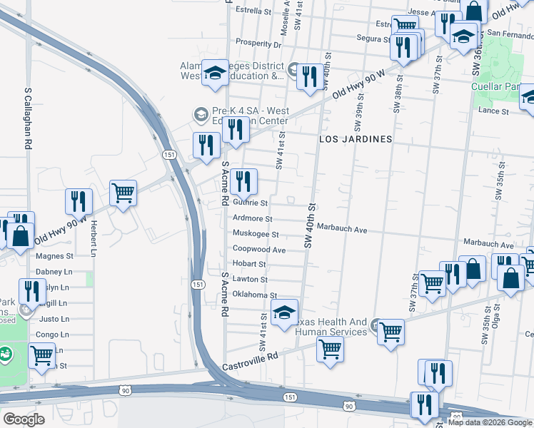 map of restaurants, bars, coffee shops, grocery stores, and more near 218 Ardmore Street in San Antonio