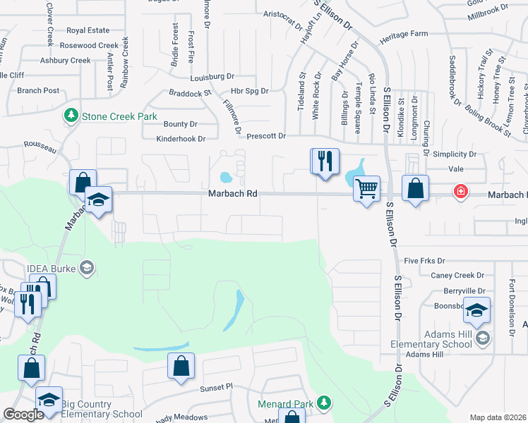 map of restaurants, bars, coffee shops, grocery stores, and more near 9912 Overlook Acres in San Antonio