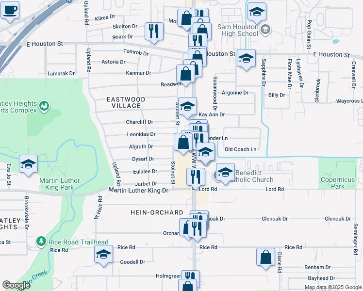 map of restaurants, bars, coffee shops, grocery stores, and more near 907 South WW White Road in San Antonio