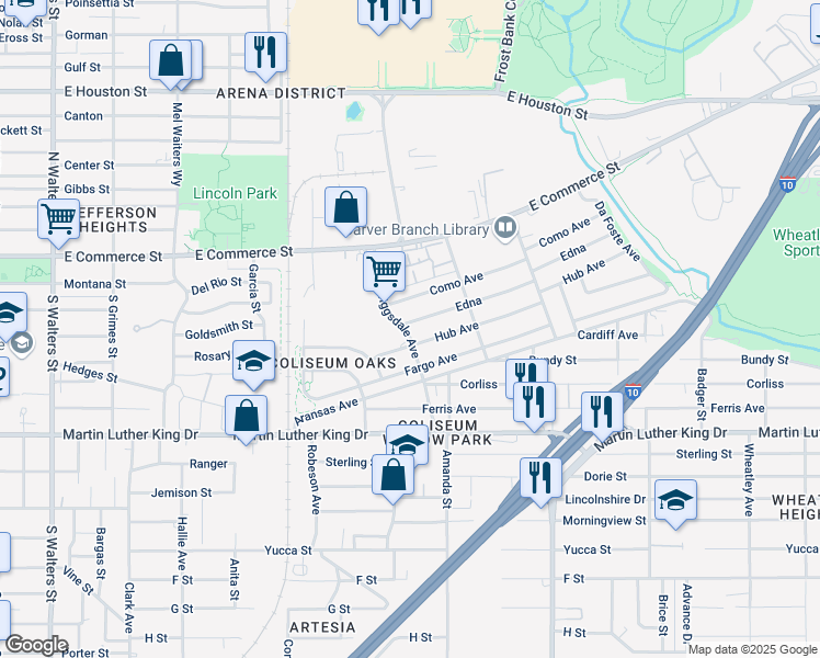 map of restaurants, bars, coffee shops, grocery stores, and more near 417 Spriggsdale Boulevard in San Antonio