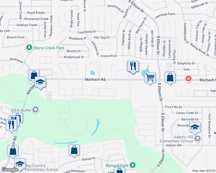 map of restaurants, bars, coffee shops, grocery stores, and more near 9912 Overlook Acres in San Antonio