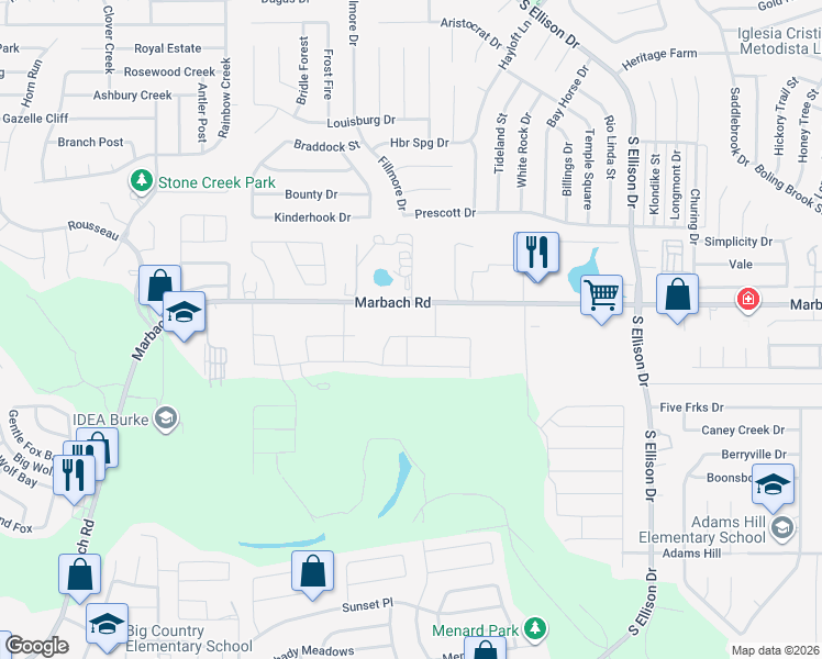 map of restaurants, bars, coffee shops, grocery stores, and more near 9912 Overlook Acres in San Antonio