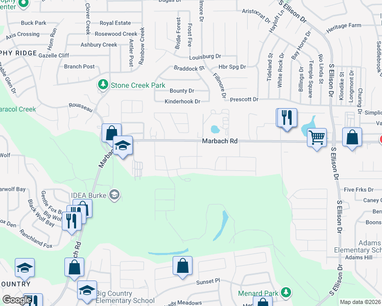map of restaurants, bars, coffee shops, grocery stores, and more near 10014 Overlook Point in San Antonio