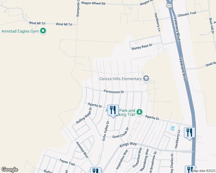 map of restaurants, bars, coffee shops, grocery stores, and more near Persimmon Drive in Del Rio