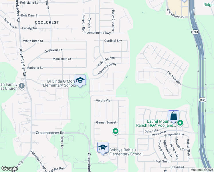 map of restaurants, bars, coffee shops, grocery stores, and more near 11718 Caraway Hill in San Antonio