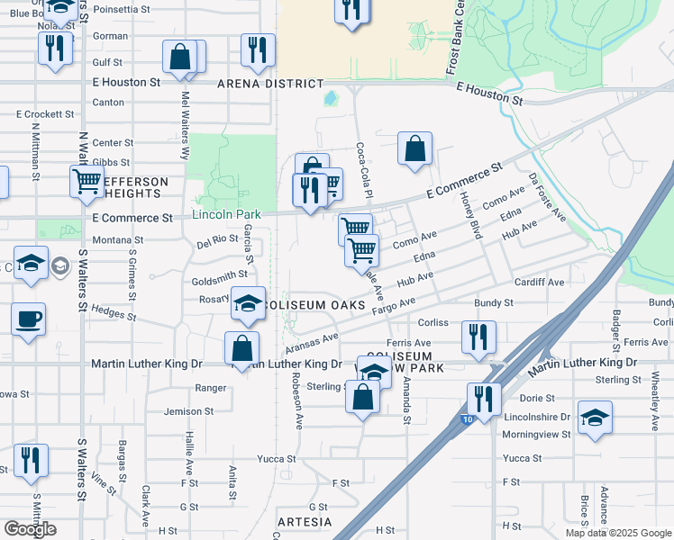 map of restaurants, bars, coffee shops, grocery stores, and more near 301 Spriggsdale Boulevard in San Antonio
