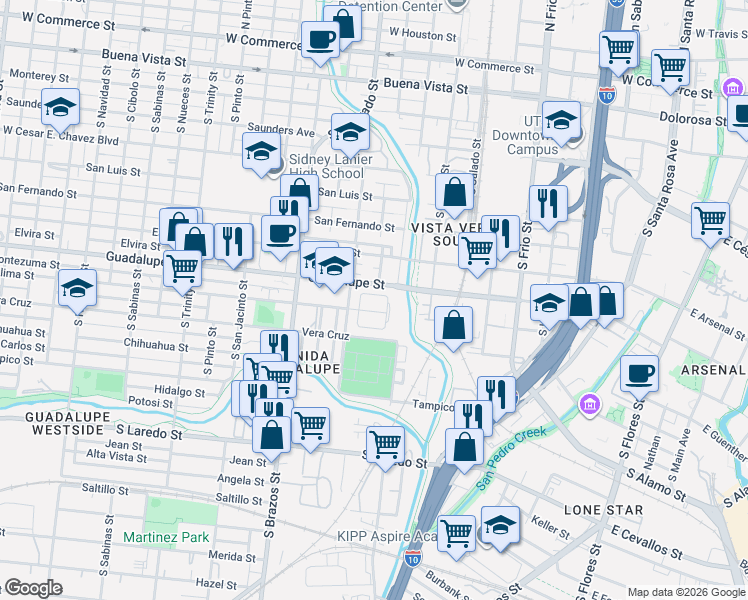 map of restaurants, bars, coffee shops, grocery stores, and more near in San Antonio