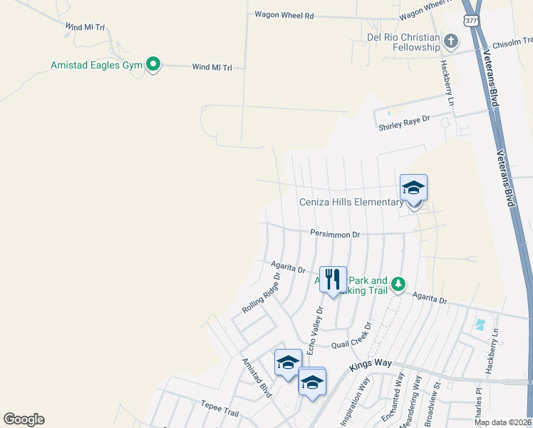 map of restaurants, bars, coffee shops, grocery stores, and more near 403 Ceniza Ridge Drive in Del Rio