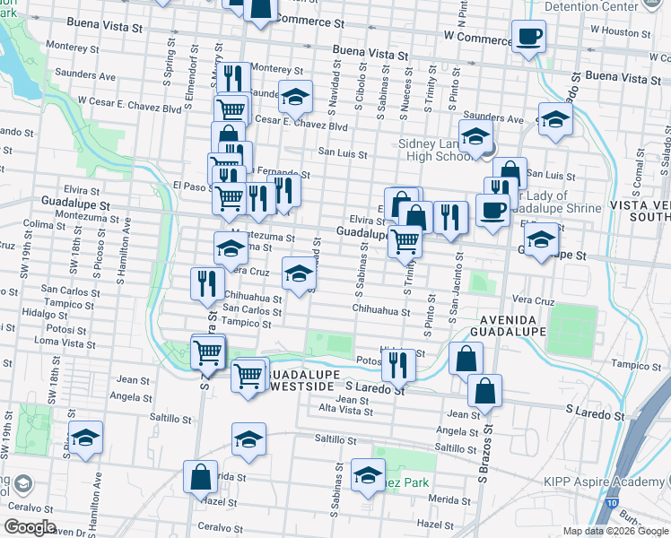 map of restaurants, bars, coffee shops, grocery stores, and more near in San Antonio