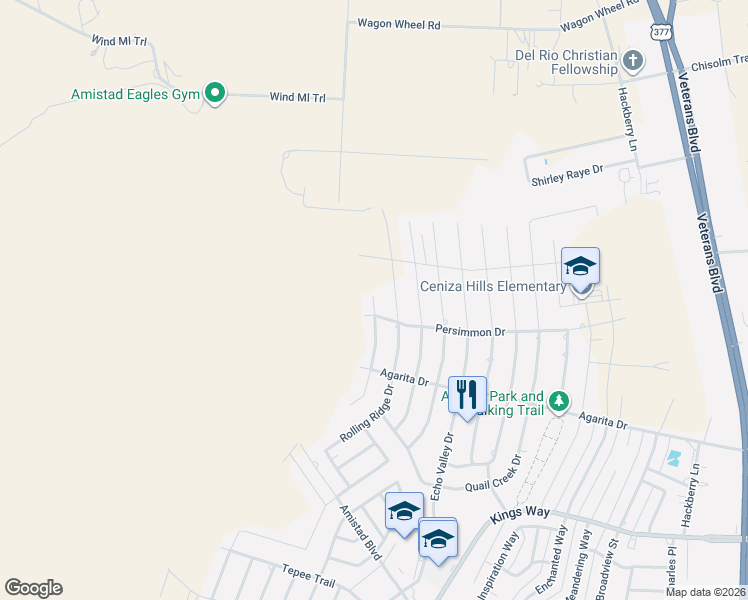 map of restaurants, bars, coffee shops, grocery stores, and more near 403 Ceniza Ridge Drive in Del Rio