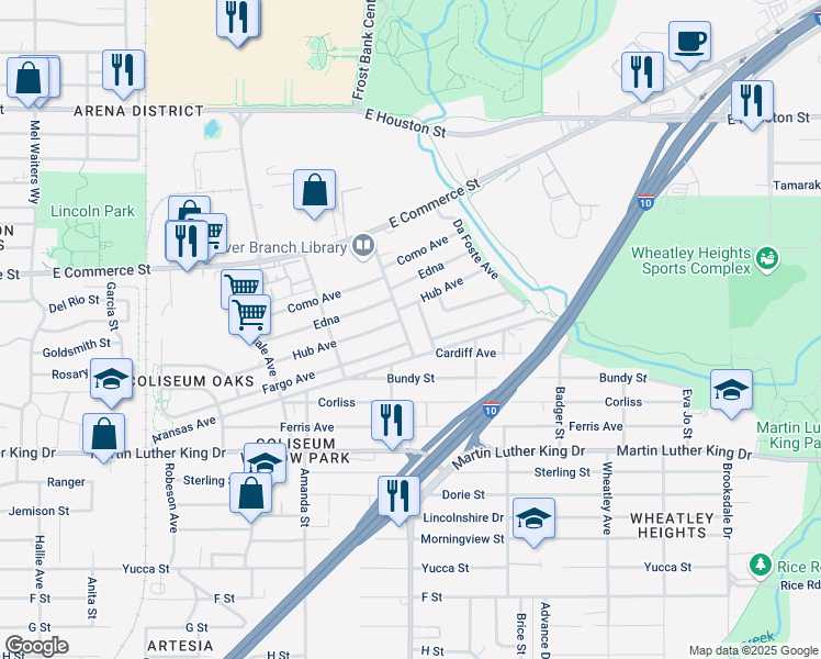 map of restaurants, bars, coffee shops, grocery stores, and more near 406 Honey Boulevard in San Antonio