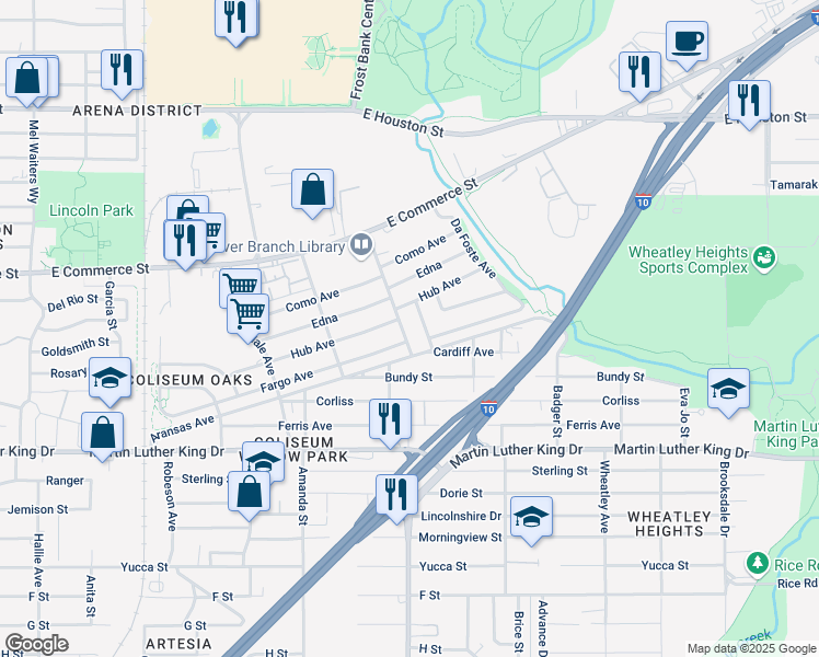 map of restaurants, bars, coffee shops, grocery stores, and more near 406 Honey Boulevard in San Antonio