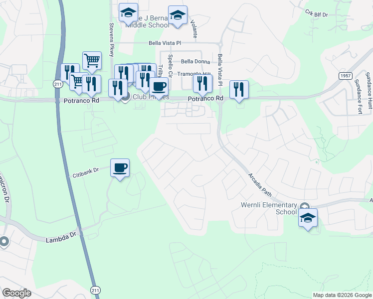 map of restaurants, bars, coffee shops, grocery stores, and more near 14019 Laurel Branch in San Antonio