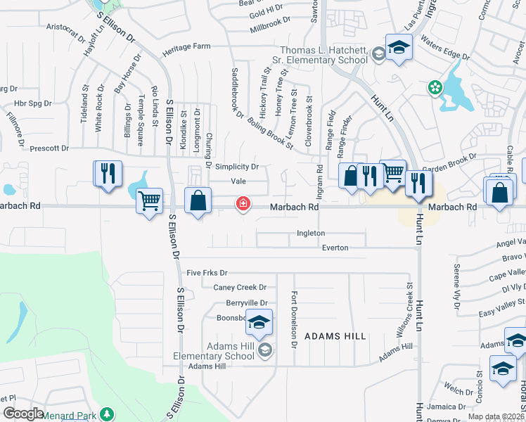 map of restaurants, bars, coffee shops, grocery stores, and more near 9626 Bratton Drive in San Antonio