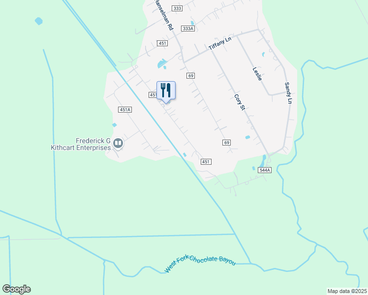 map of restaurants, bars, coffee shops, grocery stores, and more near 10844 Leedy Road in Manvel