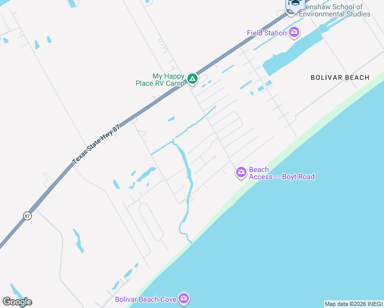 map of restaurants, bars, coffee shops, grocery stores, and more near 4411 Whaler Lane in Bolivar Peninsula