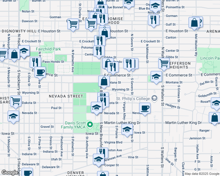 map of restaurants, bars, coffee shops, grocery stores, and more near 2007 Wyoming Street in San Antonio