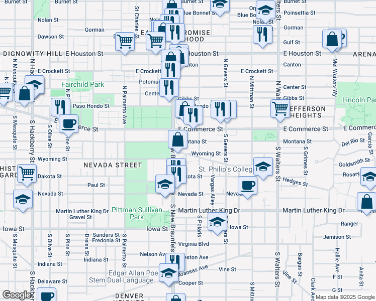 map of restaurants, bars, coffee shops, grocery stores, and more near 2007 Wyoming Street in San Antonio