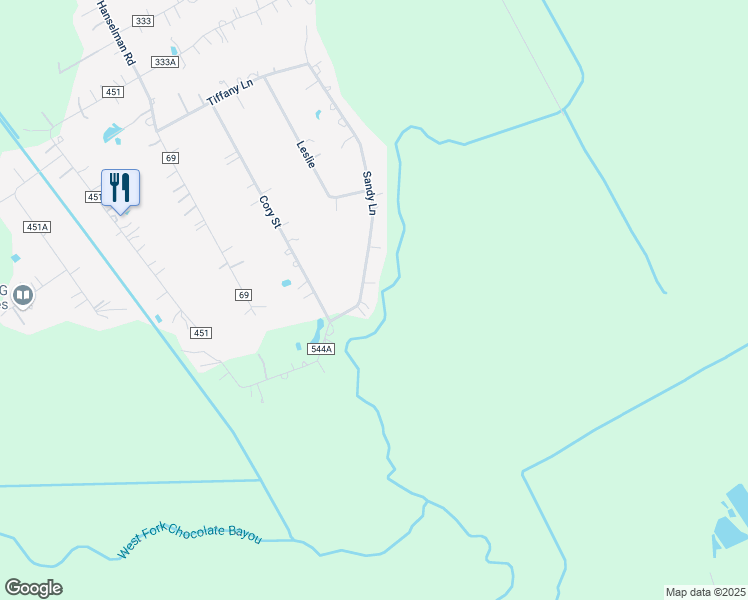 map of restaurants, bars, coffee shops, grocery stores, and more near 9705 Sandy Lane in Manvel