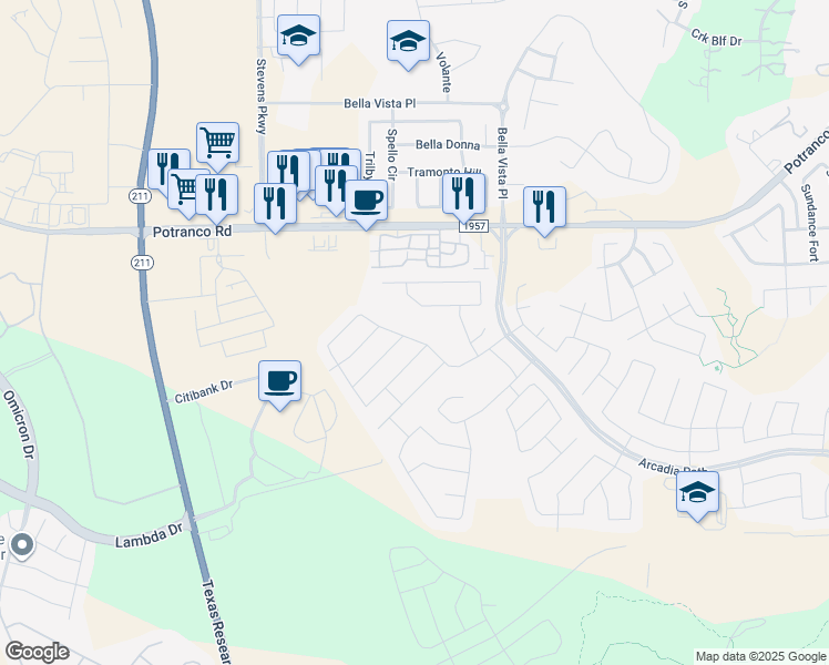 map of restaurants, bars, coffee shops, grocery stores, and more near 14019 Laurel Branch in San Antonio