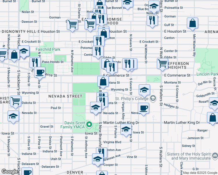 map of restaurants, bars, coffee shops, grocery stores, and more near 2007 Wyoming Street in San Antonio