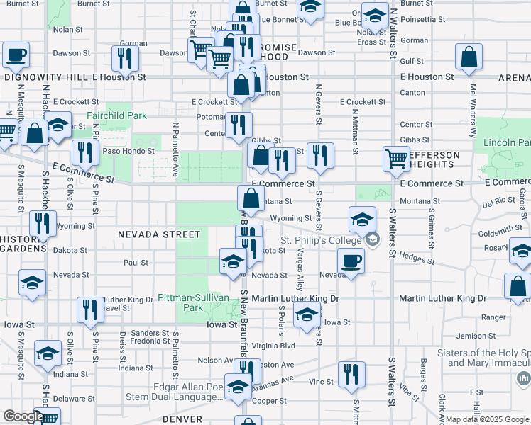 map of restaurants, bars, coffee shops, grocery stores, and more near 2007 Wyoming Street in San Antonio
