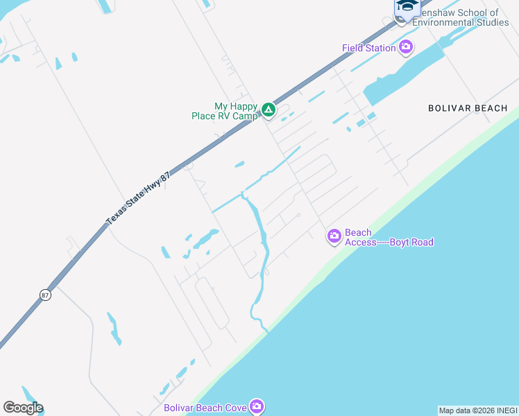 map of restaurants, bars, coffee shops, grocery stores, and more near 4401 Ranger Drive in Bolivar Peninsula