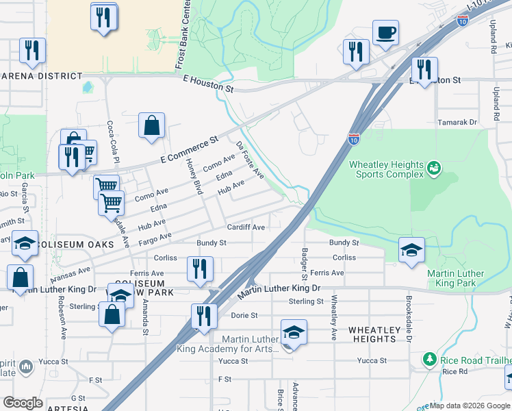 map of restaurants, bars, coffee shops, grocery stores, and more near 147 Da Foste Avenue in San Antonio