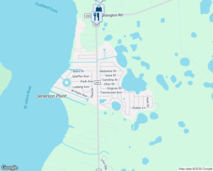 map of restaurants, bars, coffee shops, grocery stores, and more near 111 Ohio Street in Crescent City