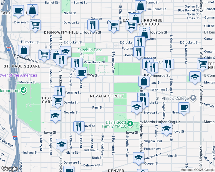 map of restaurants, bars, coffee shops, grocery stores, and more near 211 Toledo St in San Antonio