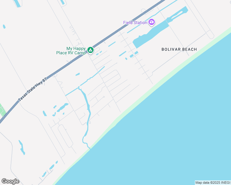 map of restaurants, bars, coffee shops, grocery stores, and more near 121 Ocean View Drive in Bolivar Peninsula