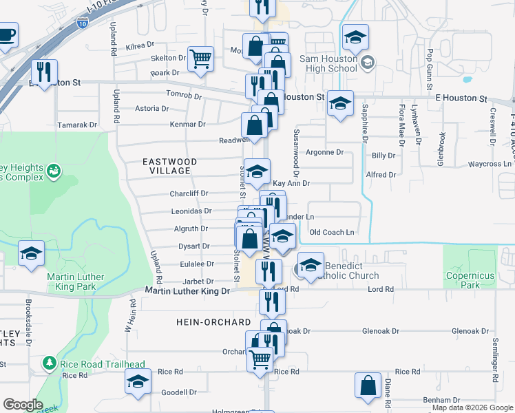 map of restaurants, bars, coffee shops, grocery stores, and more near 811 South WW White Road in San Antonio