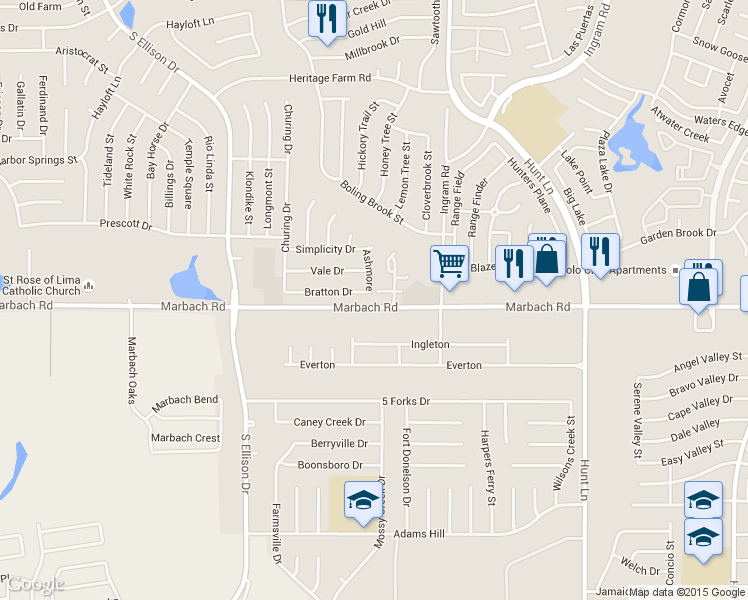 map of restaurants, bars, coffee shops, grocery stores, and more near 319 Autumn Pass in San Antonio