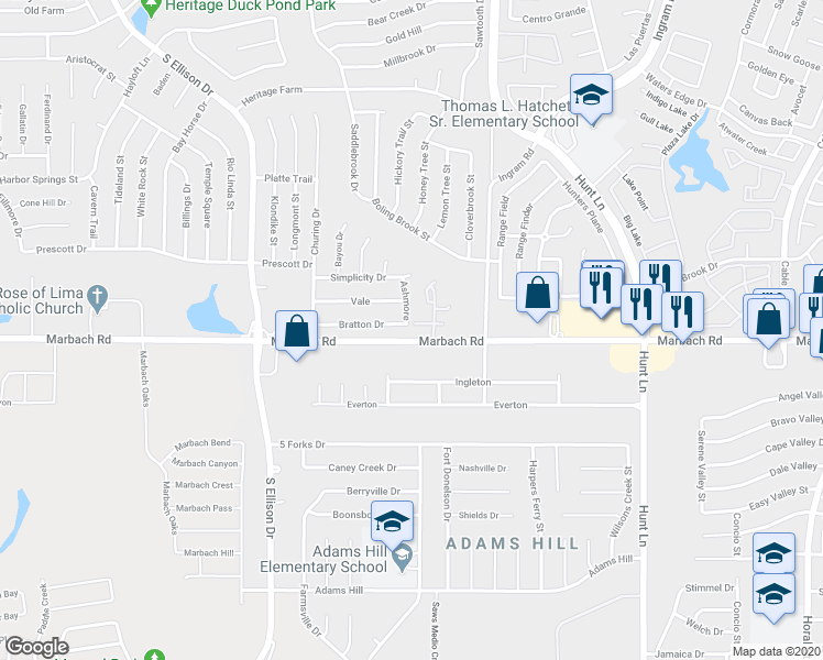map of restaurants, bars, coffee shops, grocery stores, and more near 319 Autumn Pass in San Antonio