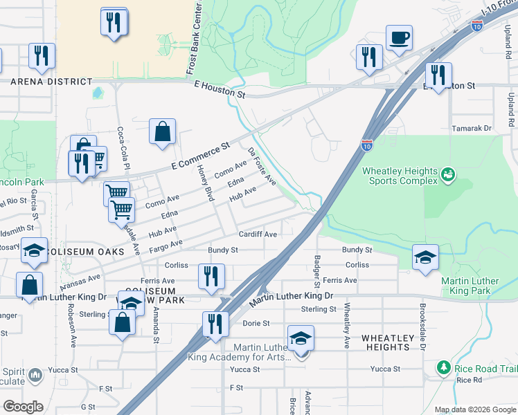 map of restaurants, bars, coffee shops, grocery stores, and more near 147 Da Foste Avenue in San Antonio