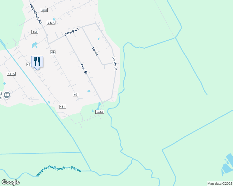 map of restaurants, bars, coffee shops, grocery stores, and more near 9705 Sandy Lane in Manvel