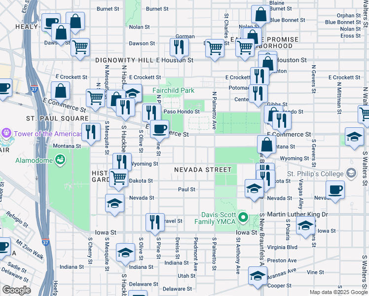 map of restaurants, bars, coffee shops, grocery stores, and more near 211 Piedmont Avenue in San Antonio
