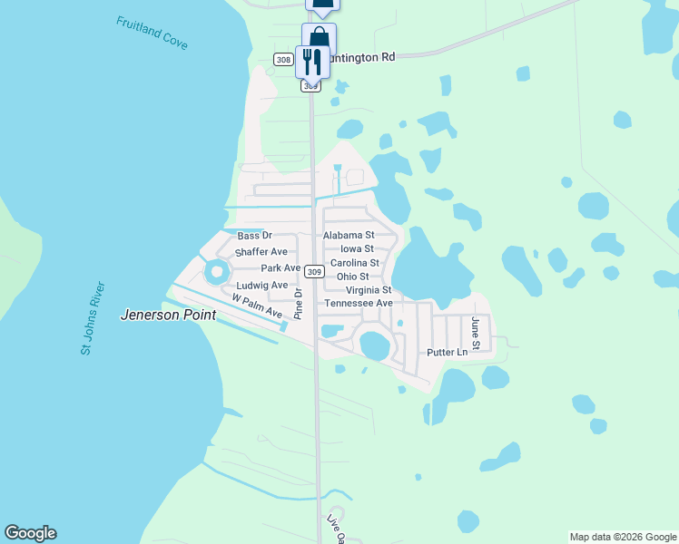 map of restaurants, bars, coffee shops, grocery stores, and more near 111 Ohio Street in Crescent City
