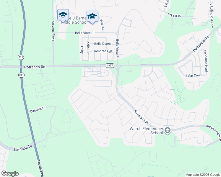 map of restaurants, bars, coffee shops, grocery stores, and more near 13802 Silas Creek in San Antonio