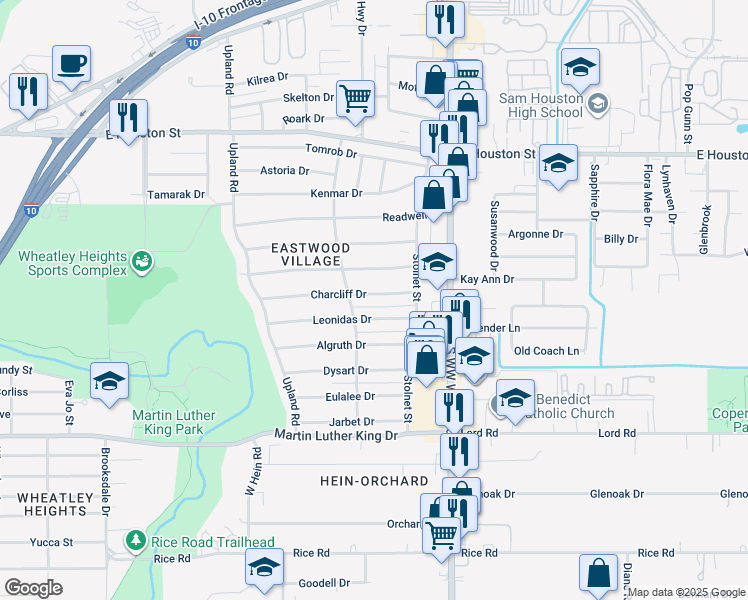 map of restaurants, bars, coffee shops, grocery stores, and more near 244 Charcliff Drive in San Antonio